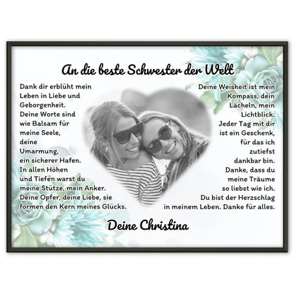 Herz Foto Poster An die beste Schwester der Welt Personalisiert