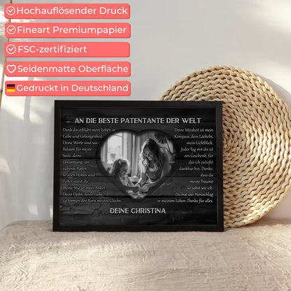 Personalisiertes Patentante Poster DANKE Schwarz Weiß