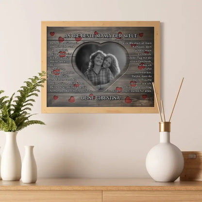 Poster personalisiert Mama Holz Stil Herzen mit Foto 5