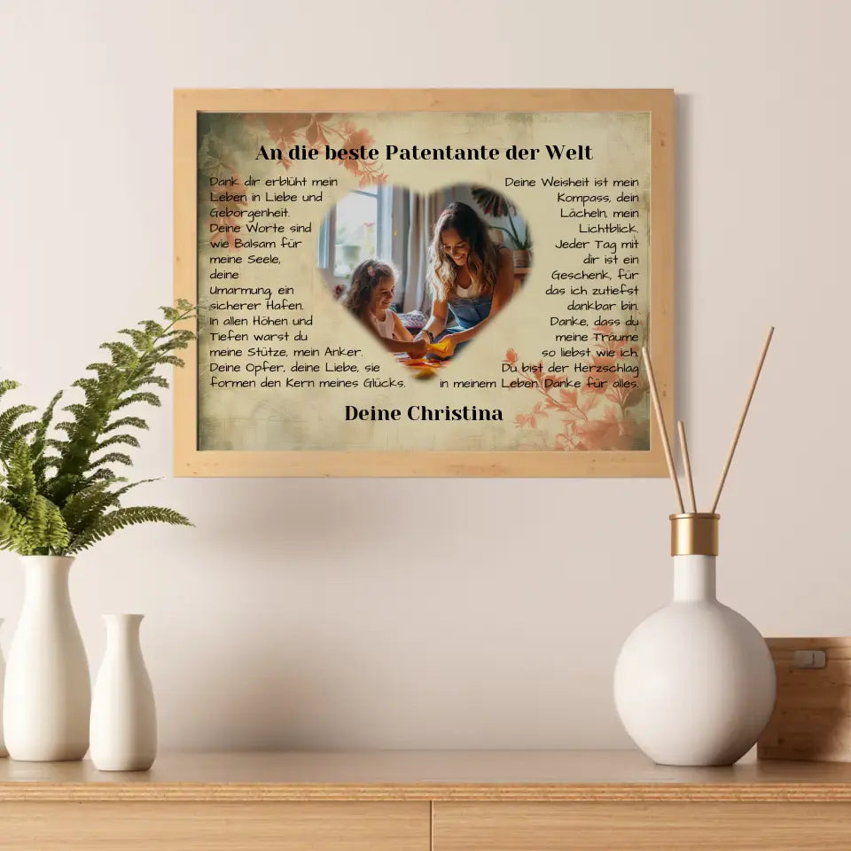 Individuelles Poster für Patentante Danke Vintage Mit Herz Foto