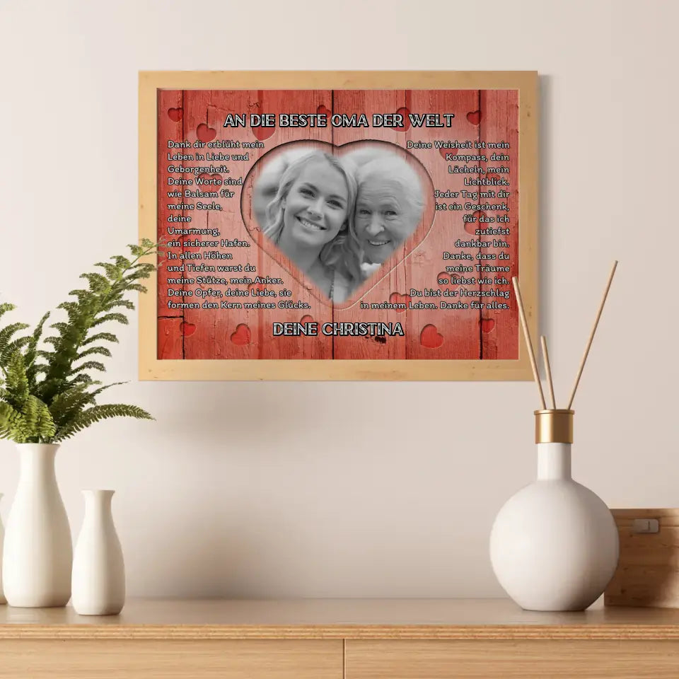 Poster personalisiert Oma Holz Stil Herzen Rotes Holz Stil