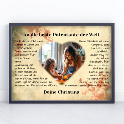 Individuelles Poster für Patentante Danke Vintage Mit Herz Foto