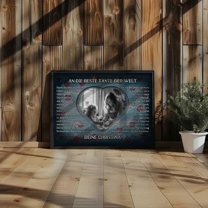 Poster personalisiert Patentante Holz Stil Herzen Vintage