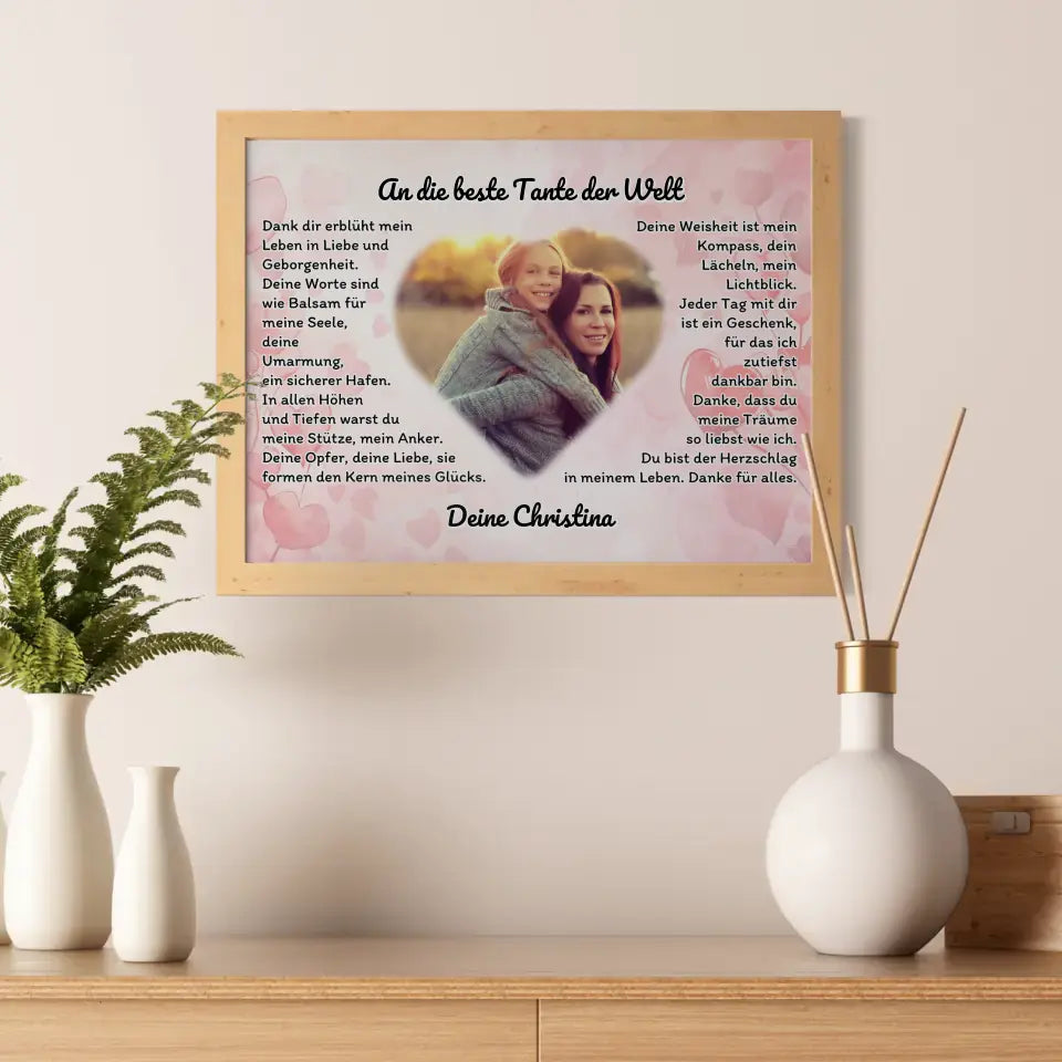 Herz Foto Poster An die beste Tante der Welt Personalisiert
