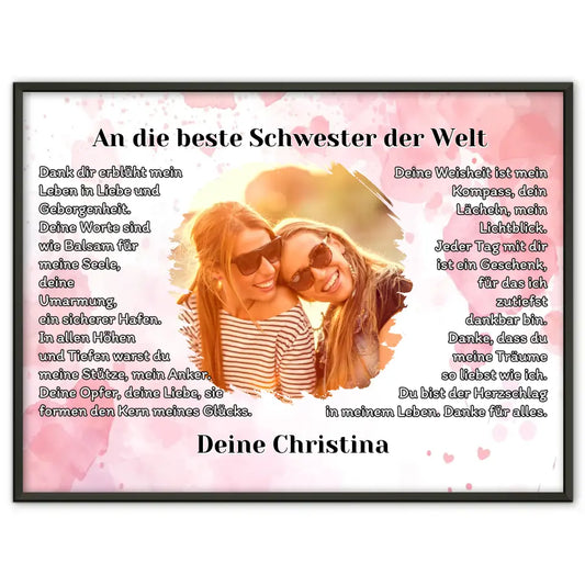Personalisiertess Poster Geschenk Du bist die Schwester mit Foto