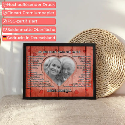 Poster personalisiert Oma Holz Stil Herzen Rotes Holz Stil