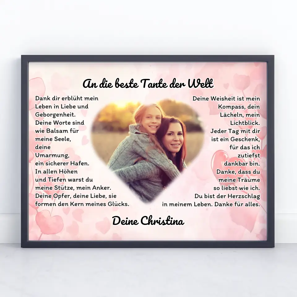 Herz Foto Poster An die beste Tante der Welt Personalisiert