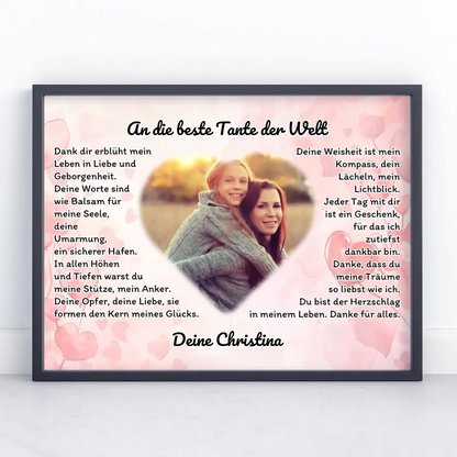 Herz Foto Poster An die beste Tante der Welt Personalisiert