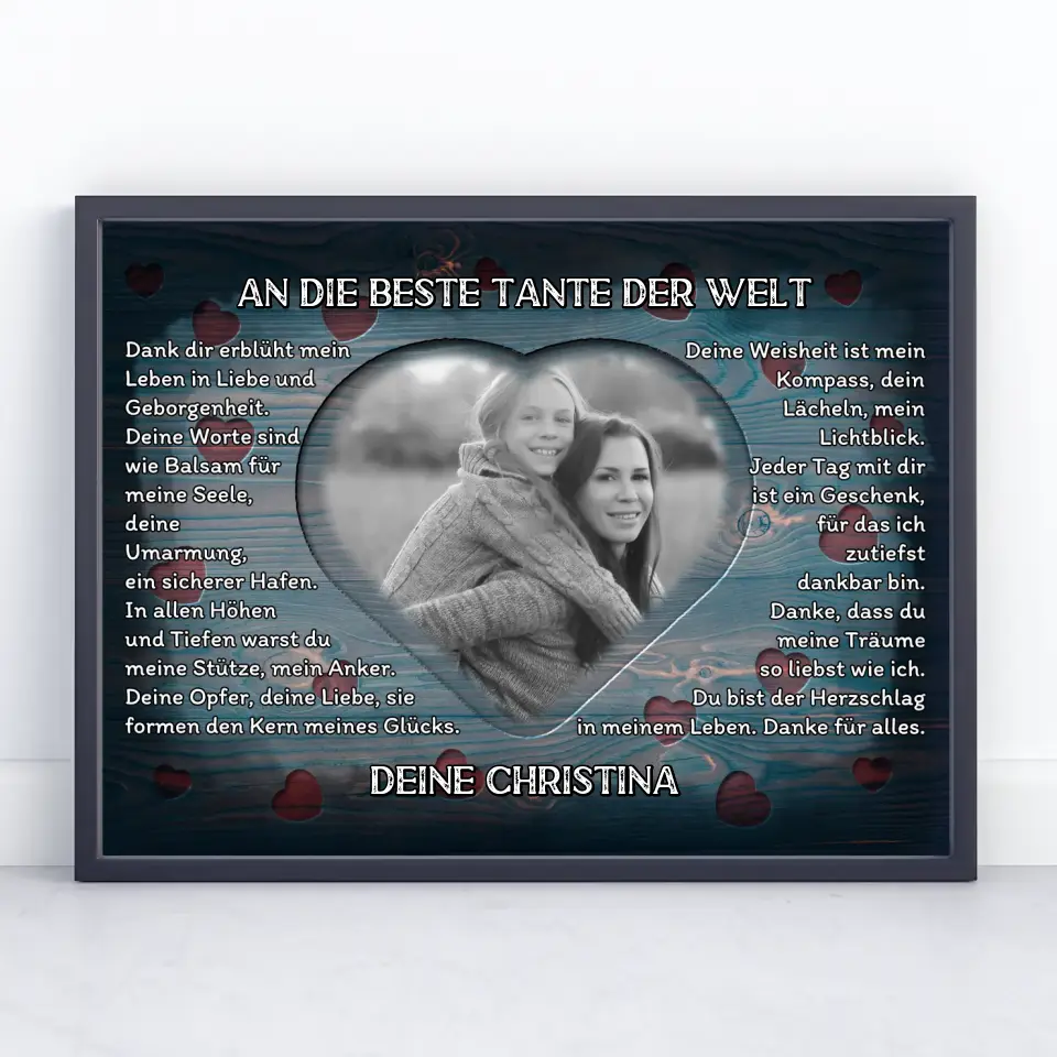 Poster personalisiert Tante Holz Stil Herzen Vintage