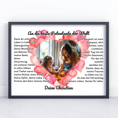 Herz Foto Poster An die beste Patentante der Welt Individuell