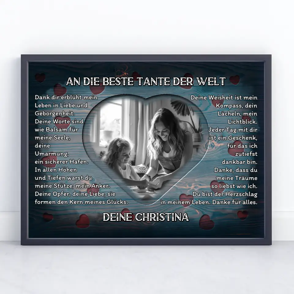 Poster personalisiert Patentante Holz Stil Herzen Vintage