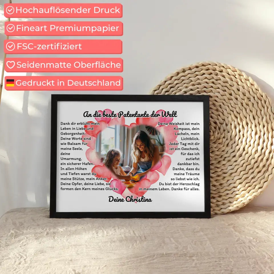 Herz Foto Poster An die beste Patentante der Welt Individuell
