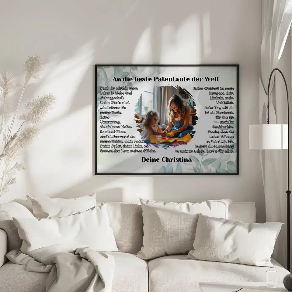 Personalisiertess Poster Geschenk Du bist die Patentante mit Foto