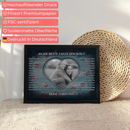 Poster personalisiert Tante Holz Stil Herzen Vintage