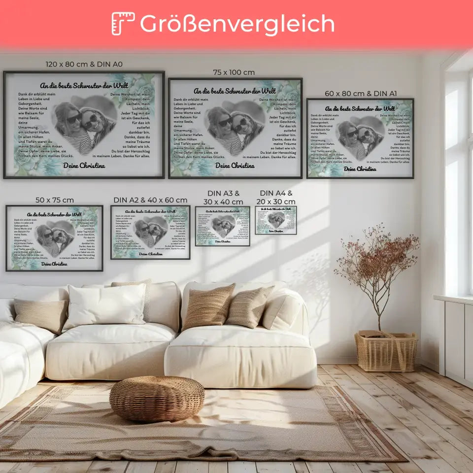 Herz Foto Poster An die beste Schwester der Welt Personalisiert