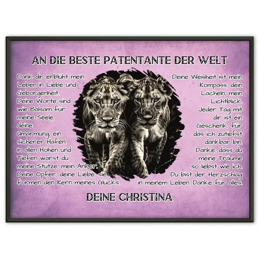 Poster mit Löwen für Patentante DANKE mit Löwen Bild
