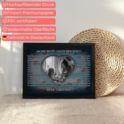 Poster personalisiert Patentante Holz Stil Herzen Vintage