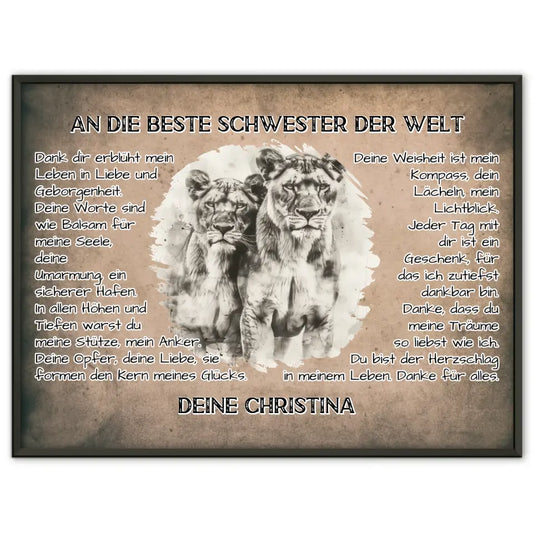 Personalisiertess Poster Danke für alles Schwester mit Löwen Bild