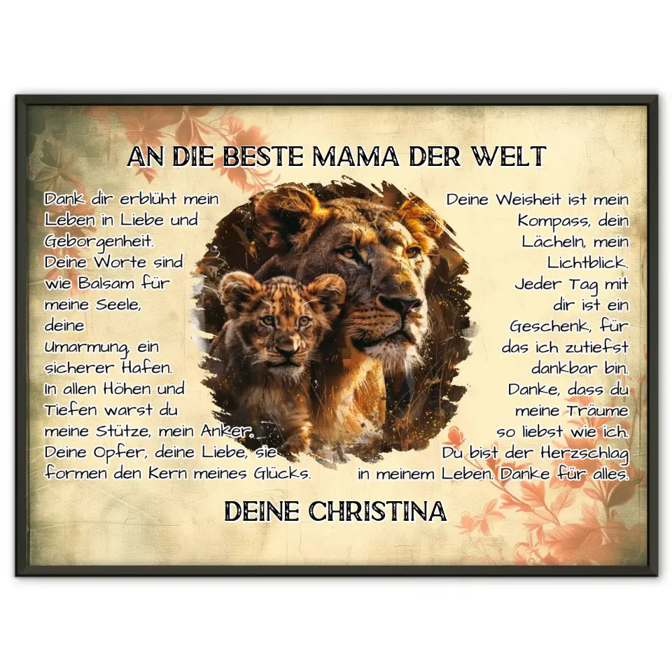 Personalisiertes Poster Danke für alles Mama mit Löwen Bild