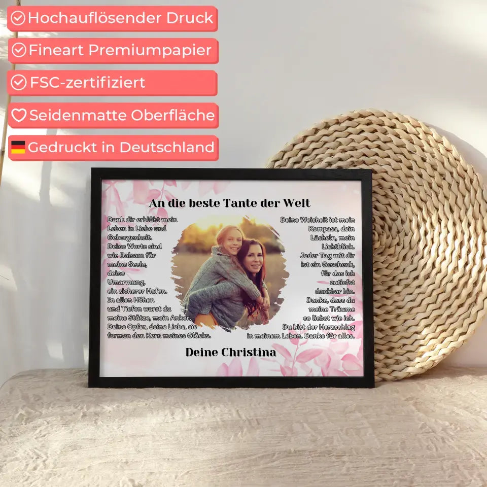 Personalisiertess Poster Geschenk Du bist die Tante mit Foto