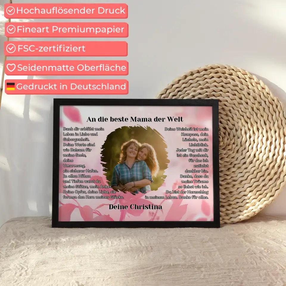 Personalisiertess Poster Geschenk Du bist die Mama mit Foto