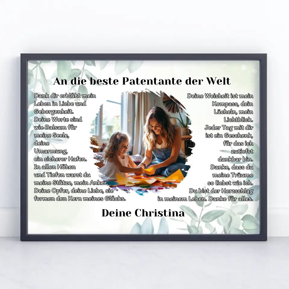 Personalisiertess Poster Geschenk Du bist die Patentante mit Foto