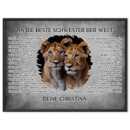 Löwen Poster für Schwester Danke mit Löwen Bild