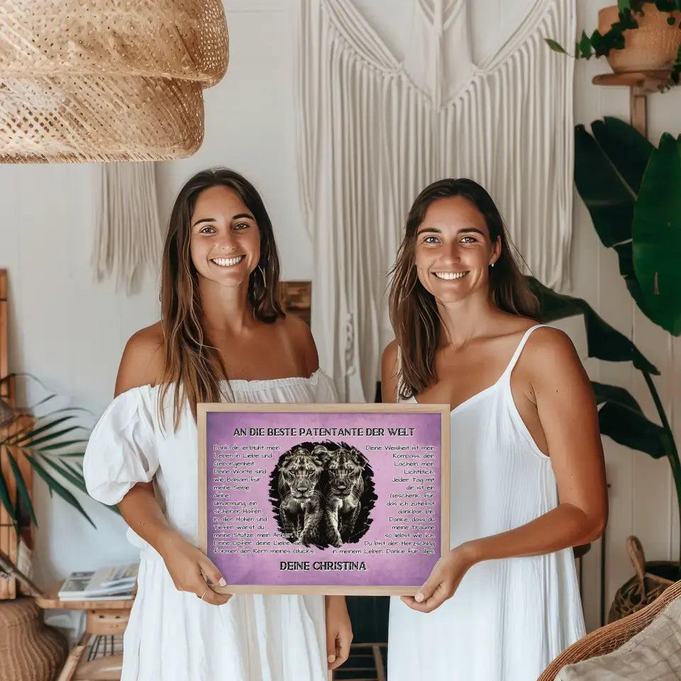 Poster mit Löwen für Patentante DANKE mit Löwen Bild