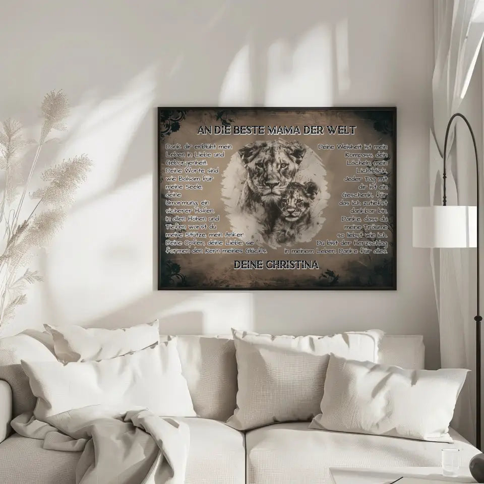 Löwen Poster für Mama Danke für alles mit Namen