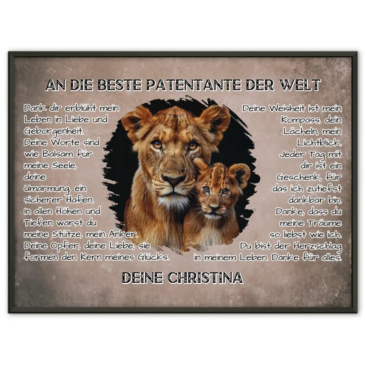 Poster mit Löwen für Patentante Danke für alles mit Löwen Bild 1