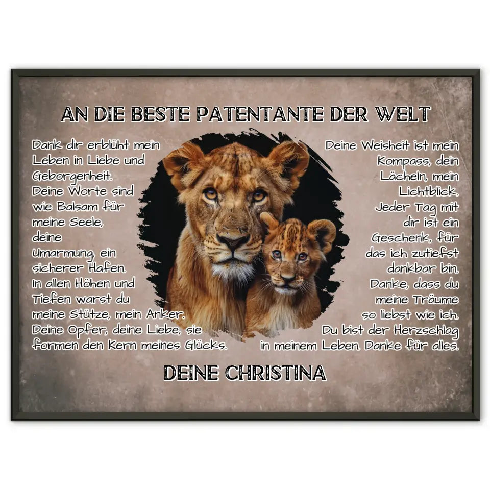 Poster mit Löwen für Patentante Danke für alles mit Löwen Bild