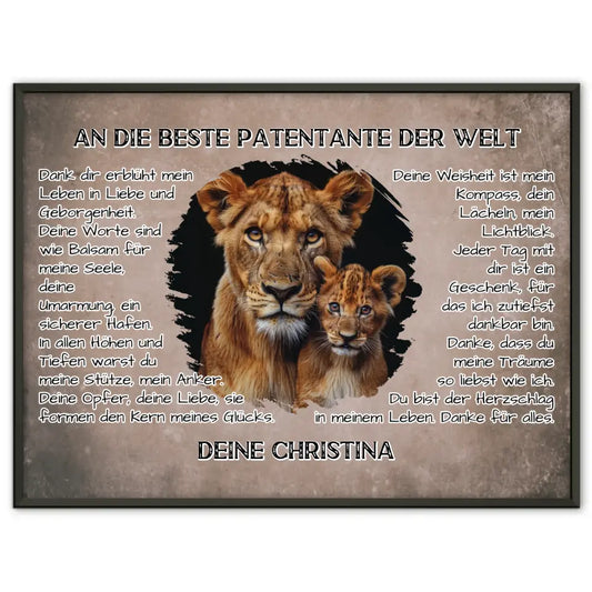 Poster mit Löwen für Patentante Danke für alles mit Löwen Bild