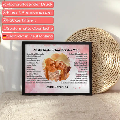 Personalisiertess Poster Geschenk Du bist die Schwester mit Foto