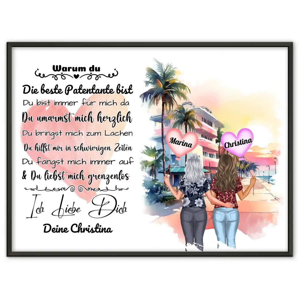 Personalisiertes Poster Patentante mit personalisierten Figuren