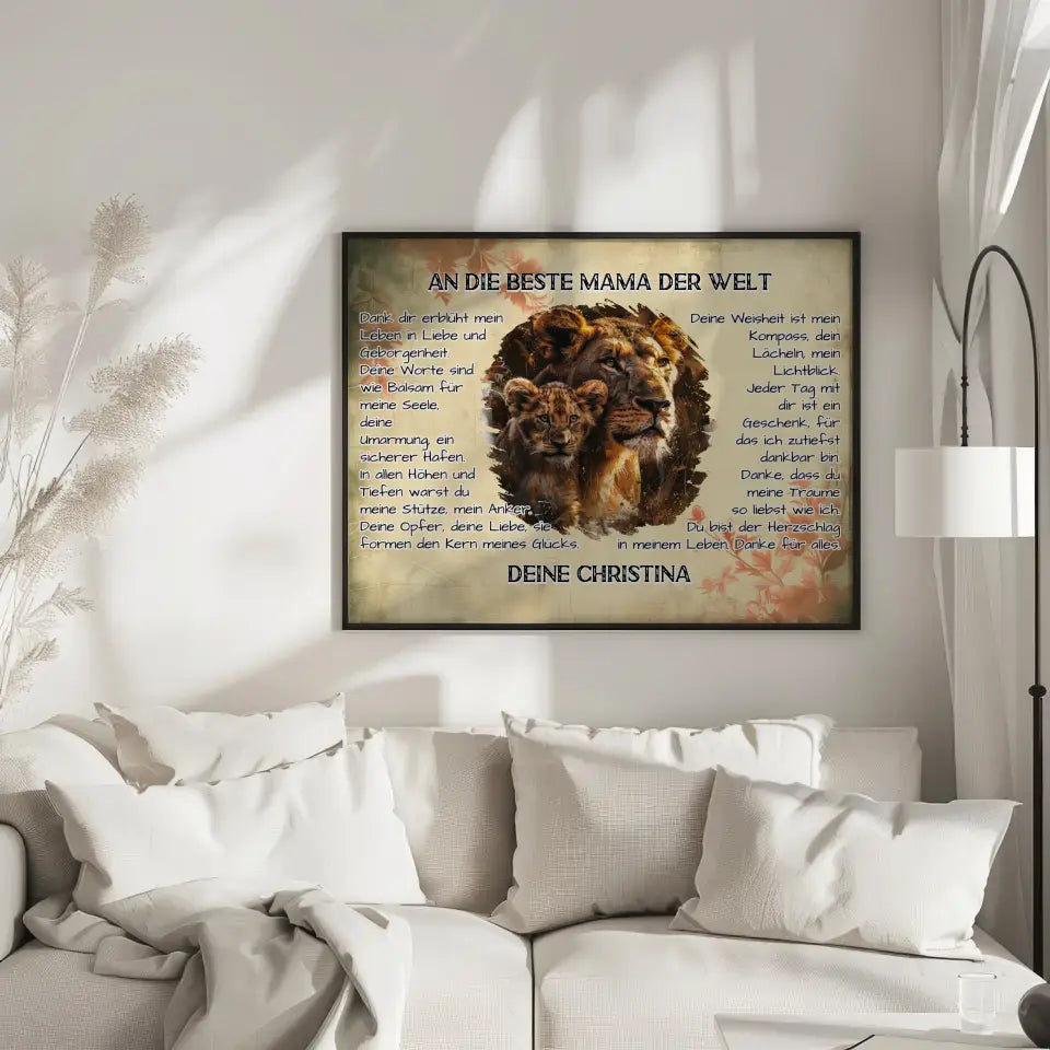 Personalisiertes Poster Danke für alles Mama mit Löwen Bild