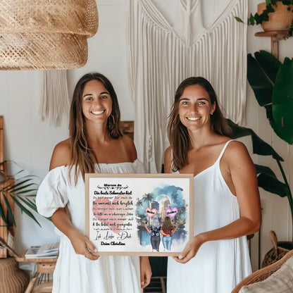 Poster Ich liebe Dich Schwester mit personalisierten Figuren