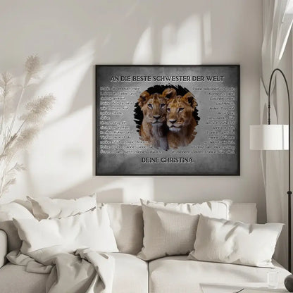 Löwen Poster für Schwester Danke mit Löwen Bild