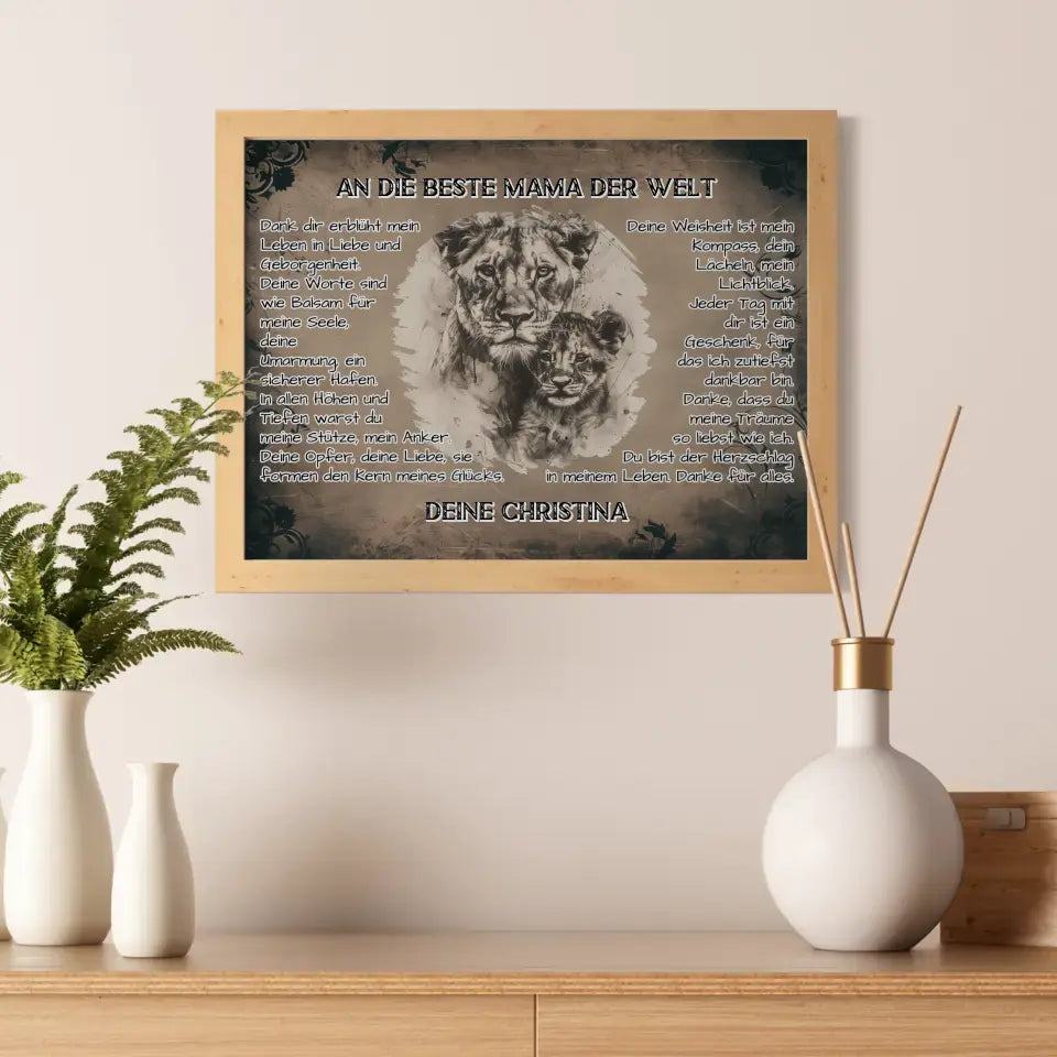 Löwen Poster für Mama Danke für alles mit Namen