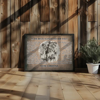 Personalisiertess Poster Danke für alles Schwester mit Löwen Bild