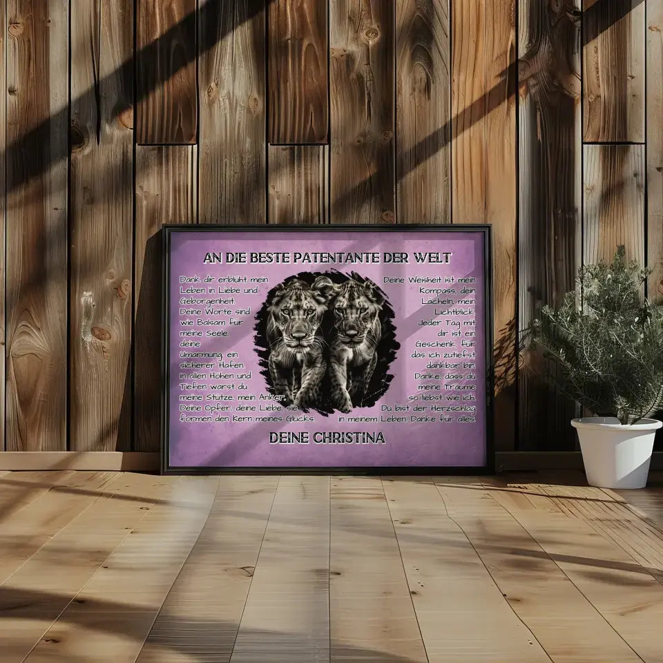Poster mit Löwen für Patentante DANKE mit Löwen Bild