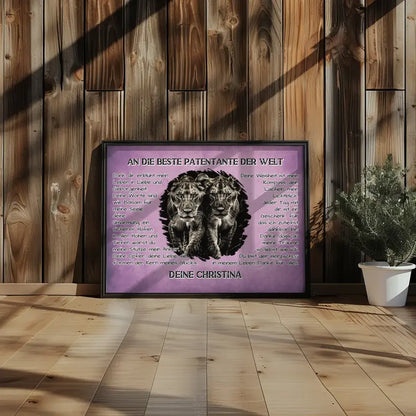 Poster mit Löwen für Patentante DANKE mit Löwen Bild