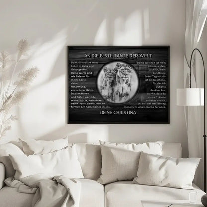 Dankes Poster mit Löwen für Tante Schwarz Weiß