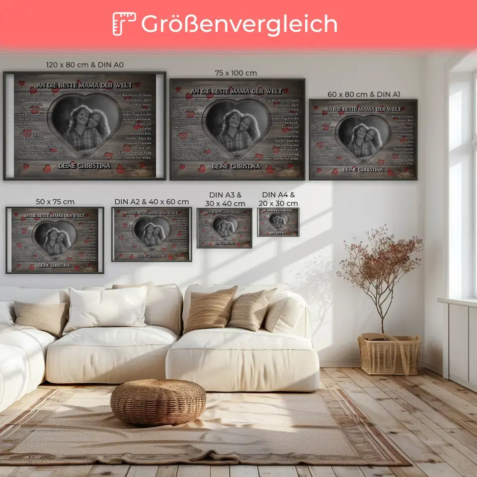 Poster personalisiert Mama Holz Stil Herzen mit Foto