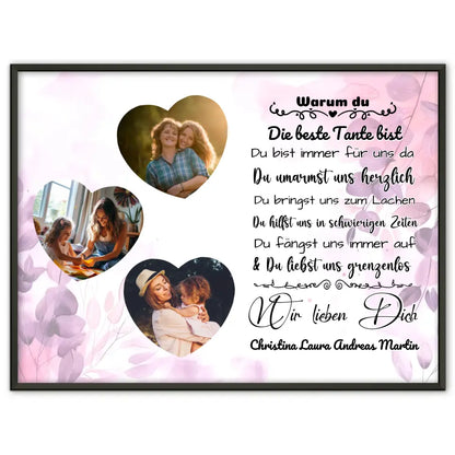Personalisiertes Poster mit 3 Herz Fotos Tante Du bist die Beste