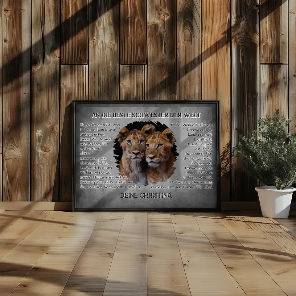 Löwen Poster für Schwester Danke mit Löwen Bild