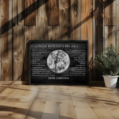 Dankes Poster mit Löwen für Tante Schwarz Weiß