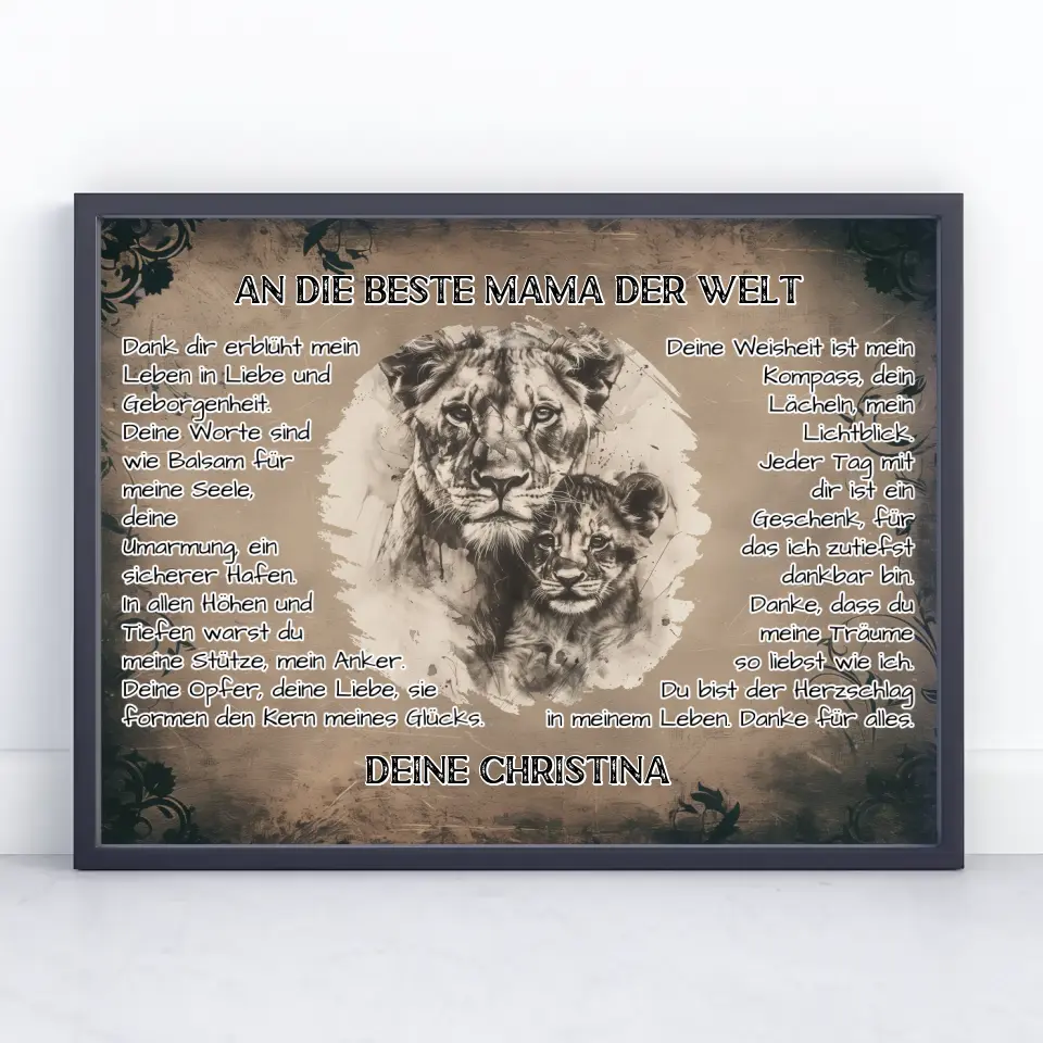 Löwen Poster für Mama Danke für alles mit Namen
