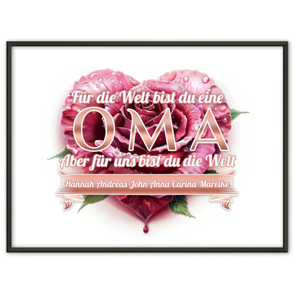 Poster Rosenherz für Oma Du bist unsere Welt