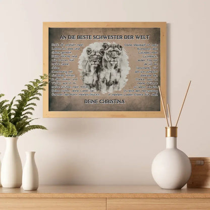 Personalisiertess Poster Danke für alles Schwester mit Löwen Bild