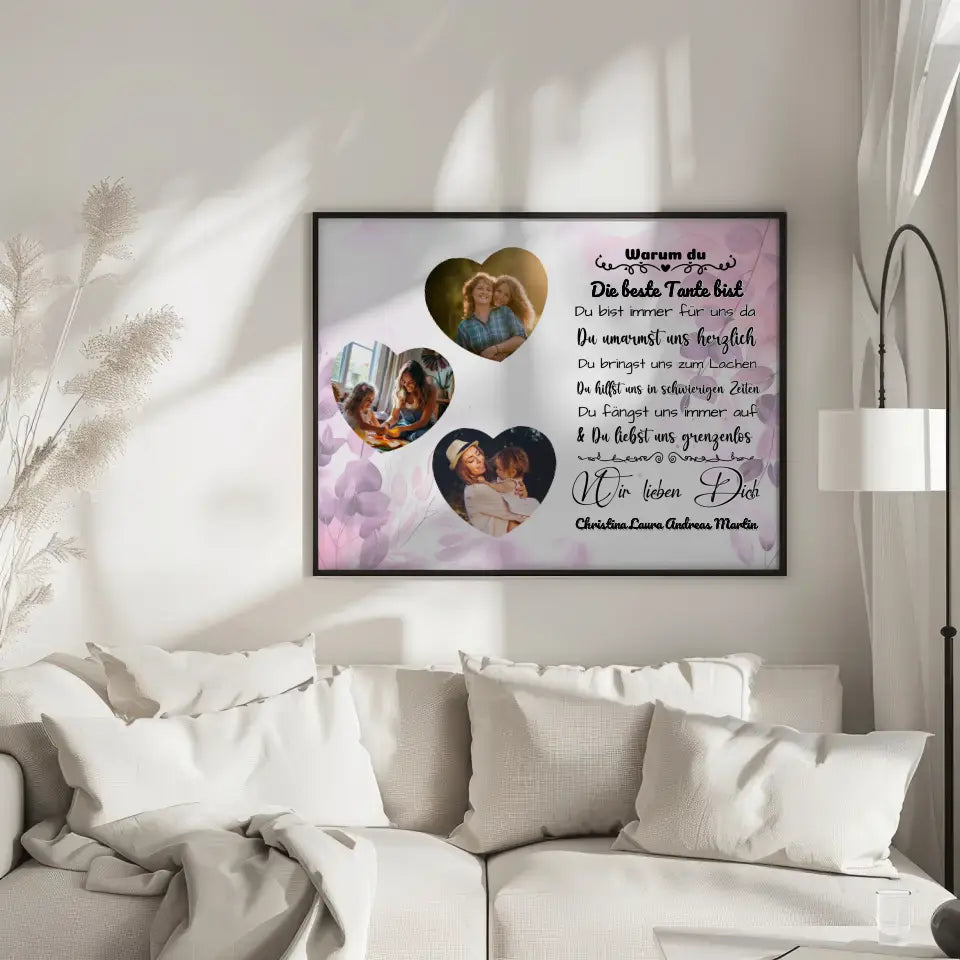 Personalisiertes Poster mit 3 Herz Fotos Tante Du bist die Beste